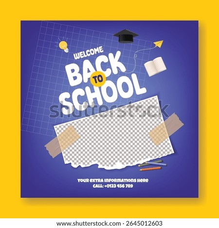 Editable educational social media post, banner, ads template for back to school, school admission, online learning, Child care, preschool web banner educational supplies vector illustration background