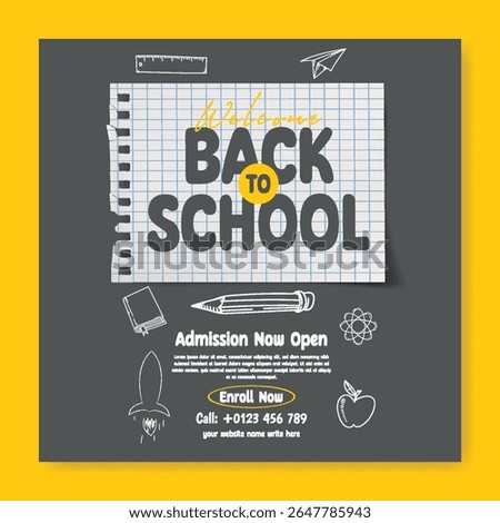 Editable educational social media post, banner, ads template for back to school, school admission, online learning, Child care, preschool web banner educational supplies vector illustration background