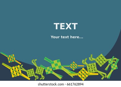 Editable Eid Mubarak Concept with Various Indonesian or Malaysian Ketupat Packed Rice in Flat Style for Text Background