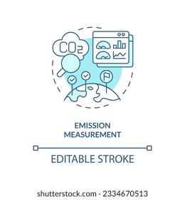 Editable emission measurement linear concept, isolated vector, blue thin line icon representing carbon border adjustment.