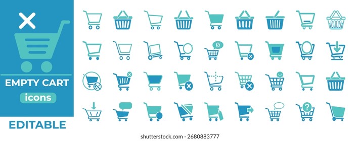 editável vetor de carrinho vazio ícones estilo plano, ideal para comércio eletrônico, app de compras UI, loja online design essentials