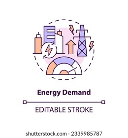 Concepto de demanda de energía editable, vector aislado, icono de línea delgada que representa ajuste de borde de carbono.