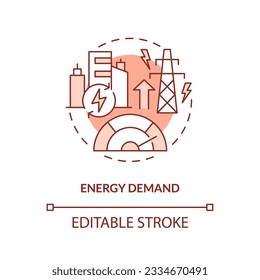 Editable energy demand linear concept, isolated vector, red thin line icon representing carbon border adjustment.
