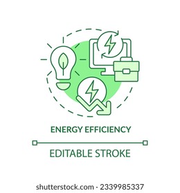 Concepto de icono verde de eficiencia energética editable, vector aislado, ilustración de línea delgada de oficina sostenible.