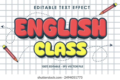 Efecto de texto 3D de clase de inglés editable. con ilustraciones Lápices. Perfecto para diseños temáticos de Back to School.