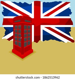 Editable English Telephone Booth Vector Illustration with Union Jack Flag on The Background for England Culture Tradition and History Related Design