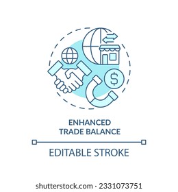 Editable enhanced trade balance icon, isolated vector, foreign direct investment thin line illustration.