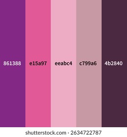Paleta de cores EPS editável com códigos hexadecimais - tons de rosa e roxo para marca e design gráfico
