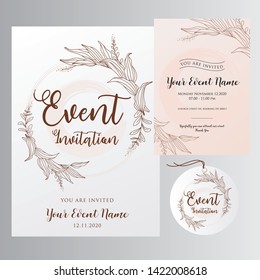 editable event invitations with elegant elegant flower lines, for print-ready invitation templates