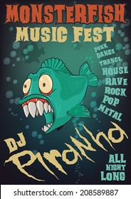 Editable event poster illustration of a piranha fish