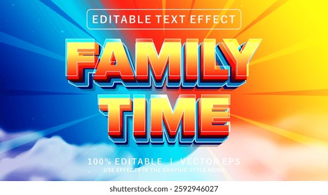 editable family time 3d vector text effect with modern style design