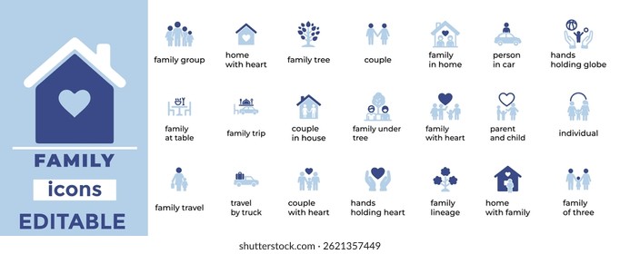 Editable family vector icons perfect for parenting, relationships, lifestyle, healthcare, and community-based designs