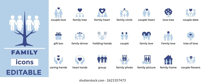 Editable family vector icons perfect for parenting, relationships, lifestyle, healthcare, and community-based designs