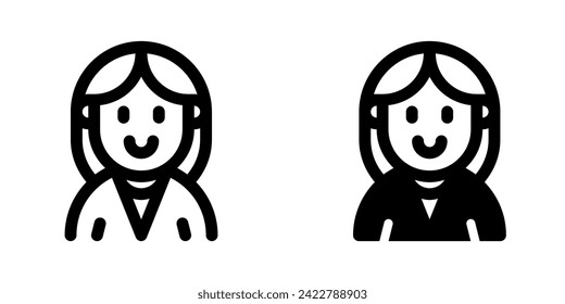 Bearbeitbare weibliche Mitarbeiter Avatar Vektorsymbol. Benutzer, Profil, Identität, Person. Teil einer großen Icon-Set-Familie. Perfekt für Web- und App-Schnittstellen, Präsentationen, Infografiken usw.