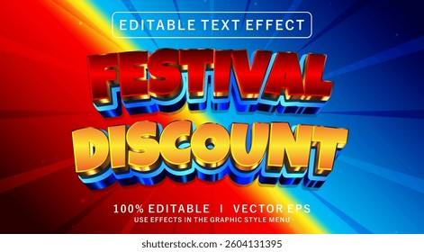 editable festival discount 3d vector text effect with modern style design