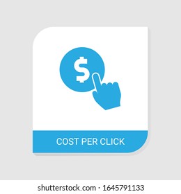 Icono de costo rellenado editable por clic de la categoría de iconos de Optimización del motor de búsqueda. Costo vectorial aislado por signo de clic en fondo blanco