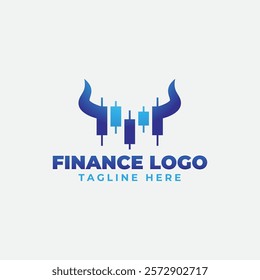 Editable Finance Logo with Bull Market Symbol and Candlestick Chart Design for Stock Market, Trading, and Investment Branding