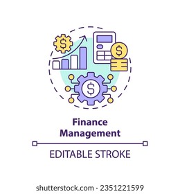 Concepto de icono de gestión financiera editable, vector aislado, ilustración de línea delgada de planificación de los recursos institucionales.