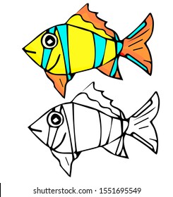Editable fish symbol icon color, colorful fish template. Vector doodle.