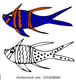 Editable fish symbol icon color, colorful fish template. Vector doodle.