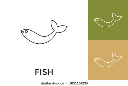 Editable Fish Thin Line Icon with Title. Useful For Mobile Application, Website, Software and Print Media.
