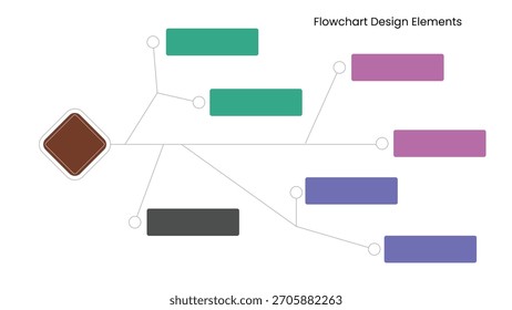 Editable fishbone diagram template showing causes and effects. Features a brown cause box with green, purple, gray, and blue effect rectangles, all connected by gray lines.