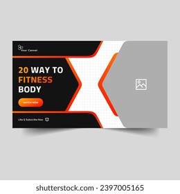 Editable fitness thumbnail banner design, exercise banner design, video cover banner, vector thumbnail banner design, customizable vector eps 10 file format