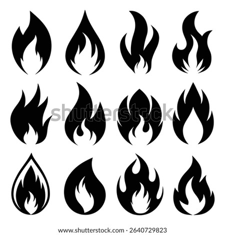 Editable Flame Symbol Set – Bold Fire Icon Designs in Vector Format