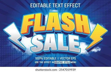 efeito de texto 3d vetor venda flash editável com design de estilo moderno azul e cor amarela