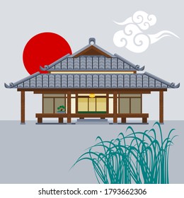 Editable Flat  Cartoon Style Front View Traditional Japanese House Vector Illustration for Tourism Travel and Culture or History Education