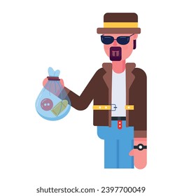 Editable flat character of a detective with evidence bag 