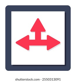 Editable flat design icon of triple direction arrows