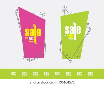 editable flat geometric vector banners, advertising campaign in retail, sale promo marketing, ad offer on shopping. green and pink discount, offer, price, and label design