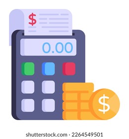 Editable flat icon of business accounting, calculator with business report 