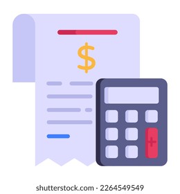 Editable flat icon of business accounting, calculator with business report 