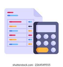 Editable flat icon of business accounting, calculator with business report 