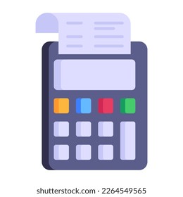 Icono plano editable de contabilidad de negocio, calculadora con informe de negocio 