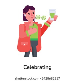 Editable flat icon of a celebrating girl 