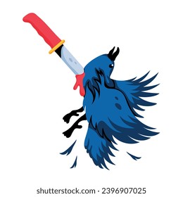 Editable flat icon of a dead crow 