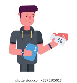 Editable flat icon depicting discount coupons 