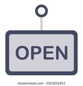 An editable flat icon of open sign. Open only board. Traffic sign isolated on white background. Vector Open only text. 