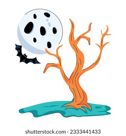 An editable flat icon of spooky tree  
