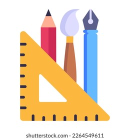 An editable flat icon of stationery, designing tools 