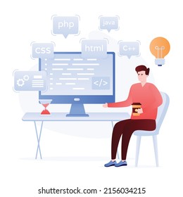 An editable flat illustration of code testing 

