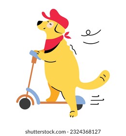 Una ilustración plana editable del patinete de perros 