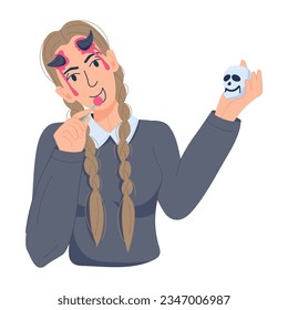 An editable flat illustration of evil lady 