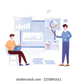 An editable flat illustration of finance manager 

