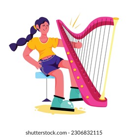 An editable flat illustration of harpist  