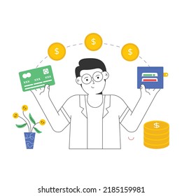 Una ilustración plana editable de la transferencia de dinero