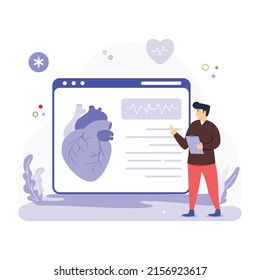 Eine bearbeitbare flache Illustration von Online-Kardiologen 

